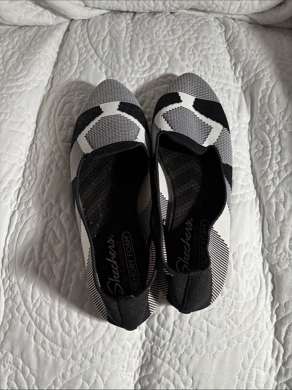 Skechers Black & White Knit Slip-On Ballet Flats